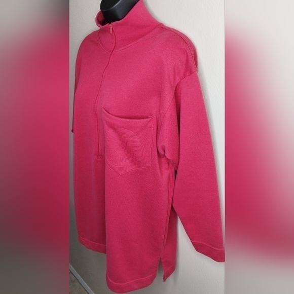 Vintage 80s Forenza Women's Medium Sweatshirt 1/2 Zip Padded Shoulders Red - Picture 3 of 9